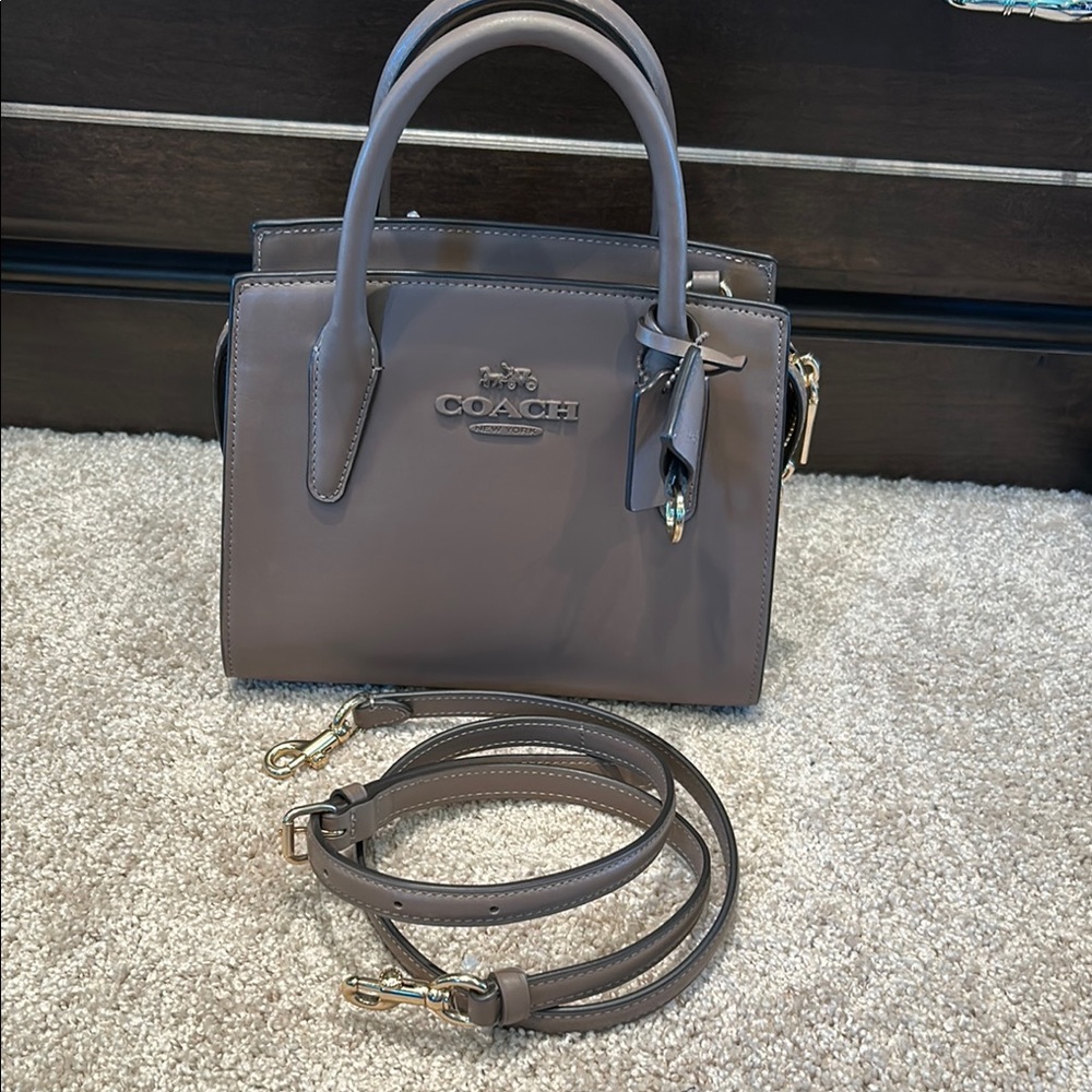 Coach Gray Leather Satchel with Polished Finish
